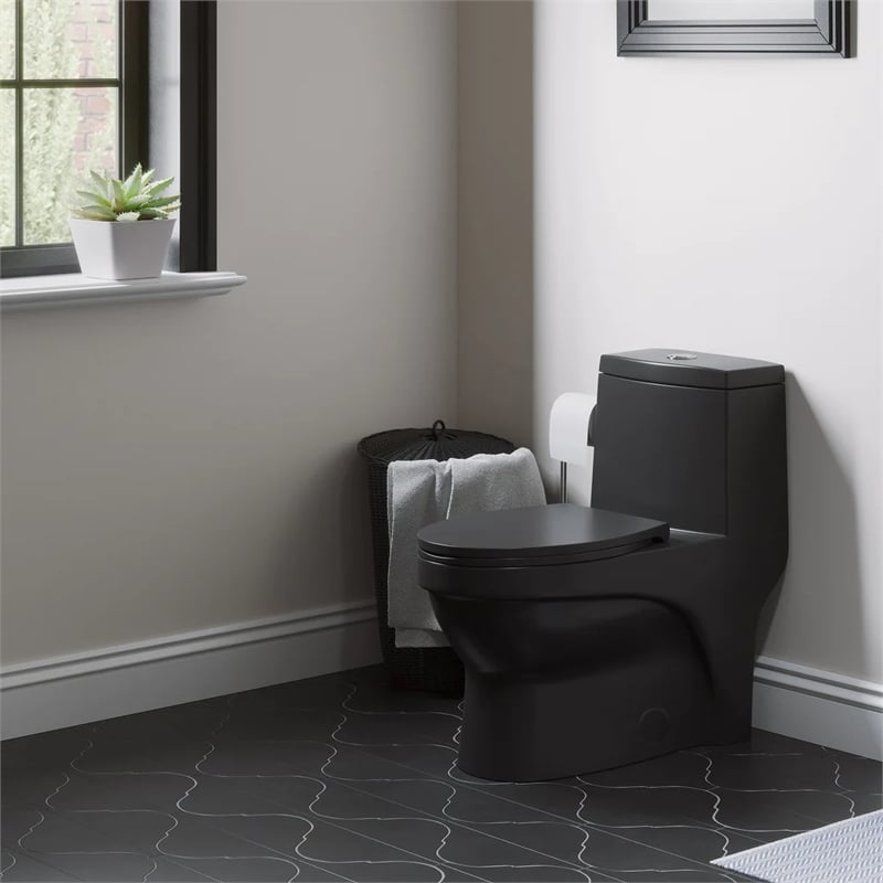 CRO Decor One-Piece Toilet Ceramic (Black)