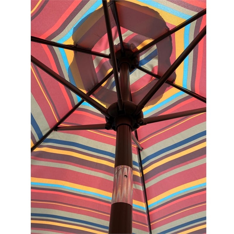 CRO Decor Outdoor Patio 8.6-Feet Market Table Umbrella (Red Stripes)