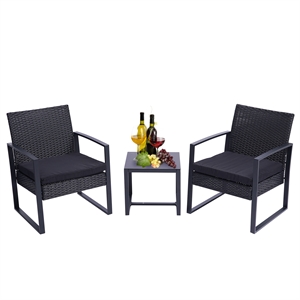 CRO Decor 3 Pieces Patio Set Outdoor Wicker Patio Furniture Sets    (Black)