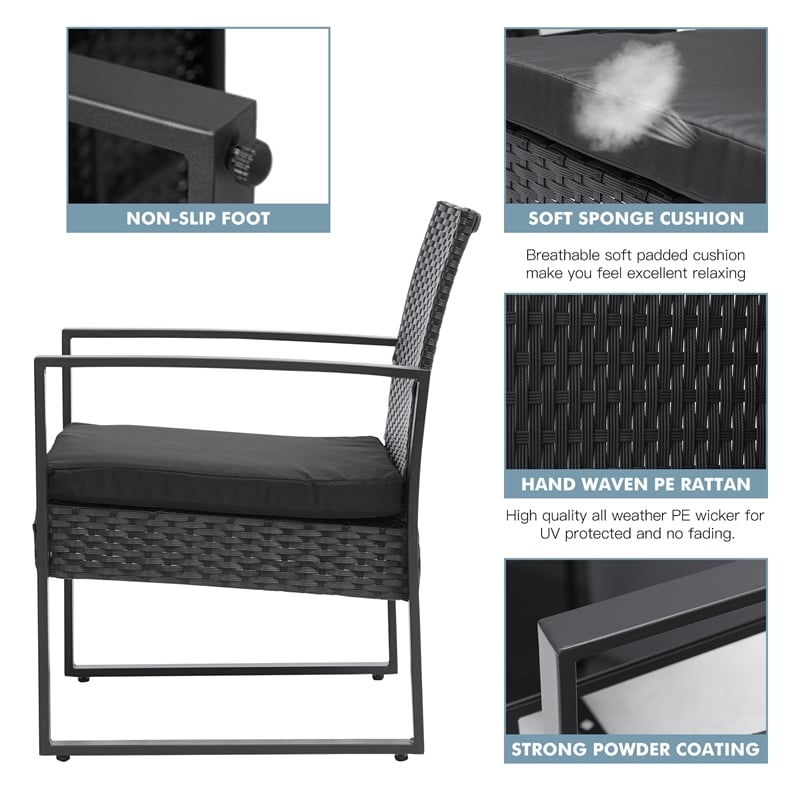 CRO Decor 3 Pieces Patio Set Outdoor Wicker Patio Furniture Sets    (Black)