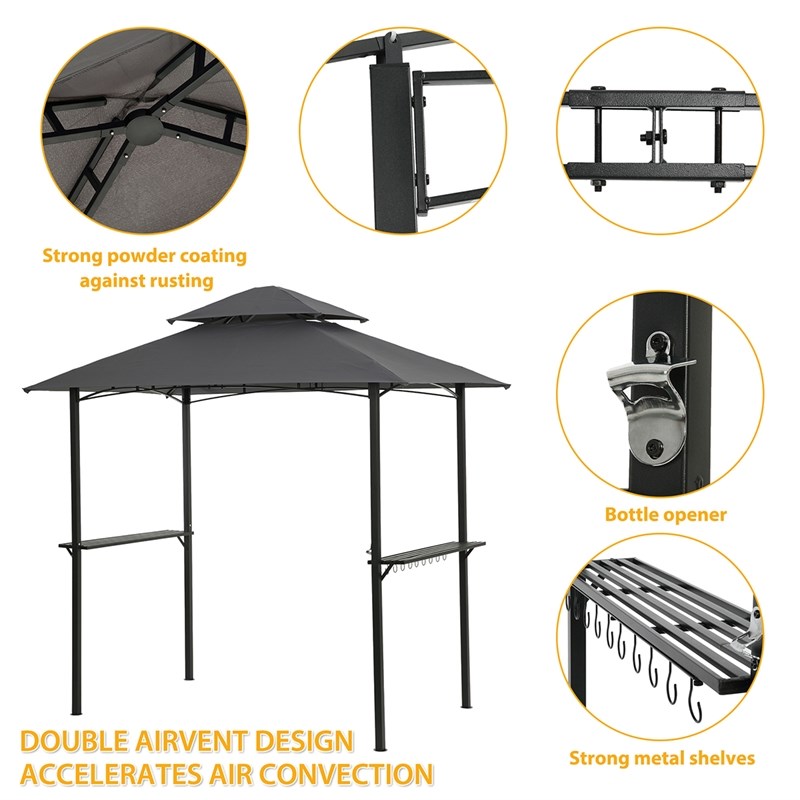 CRO Decor Outdoor Grill Gazebo 8 x 5 Ft Shelter Tent Double Tier Soft Top Canopy