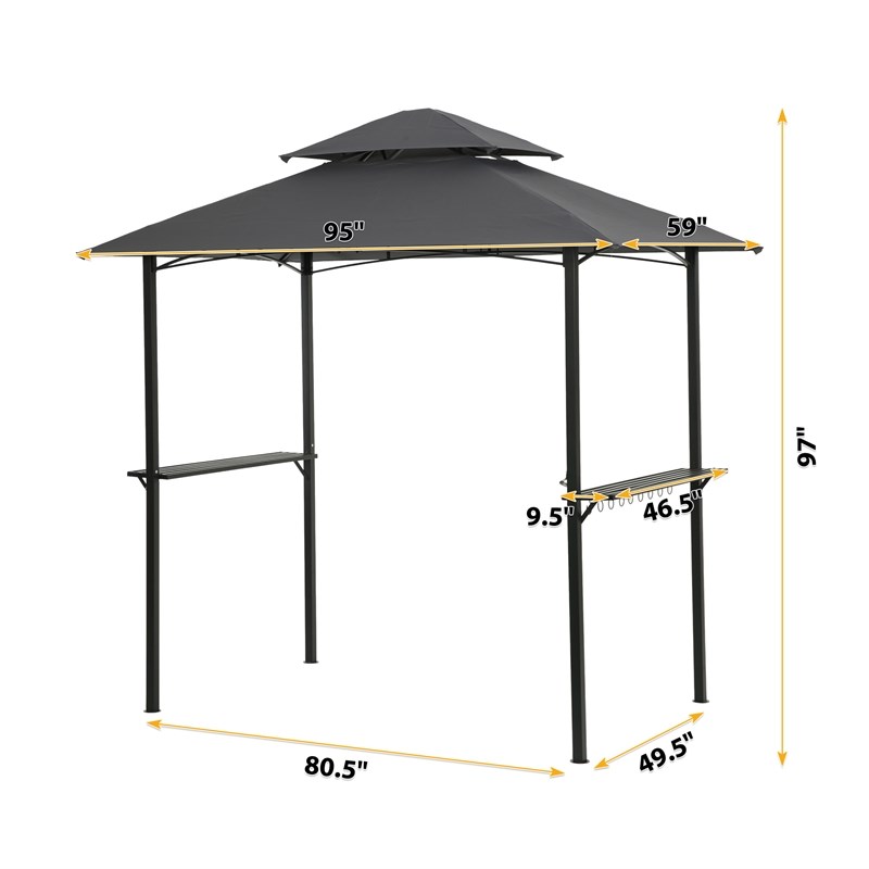 CRO Decor Outdoor Grill Gazebo 8 x 5 Ft Shelter Tent Double Tier Soft Top Canopy