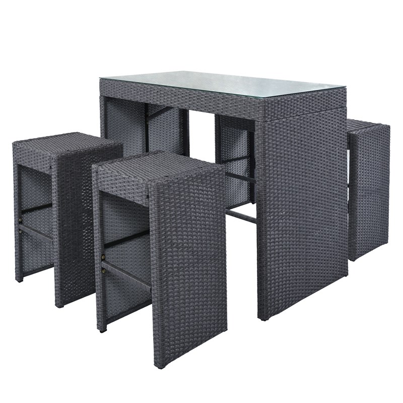 CRO Decor 5PC Rattan Outdoor Patio Furniture Set Bar Dining Table Set Cushion