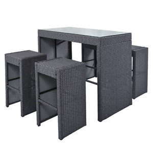 CRO Decor 5PC Rattan Outdoor Patio Furniture Set Bar Dining Table Set Cushion