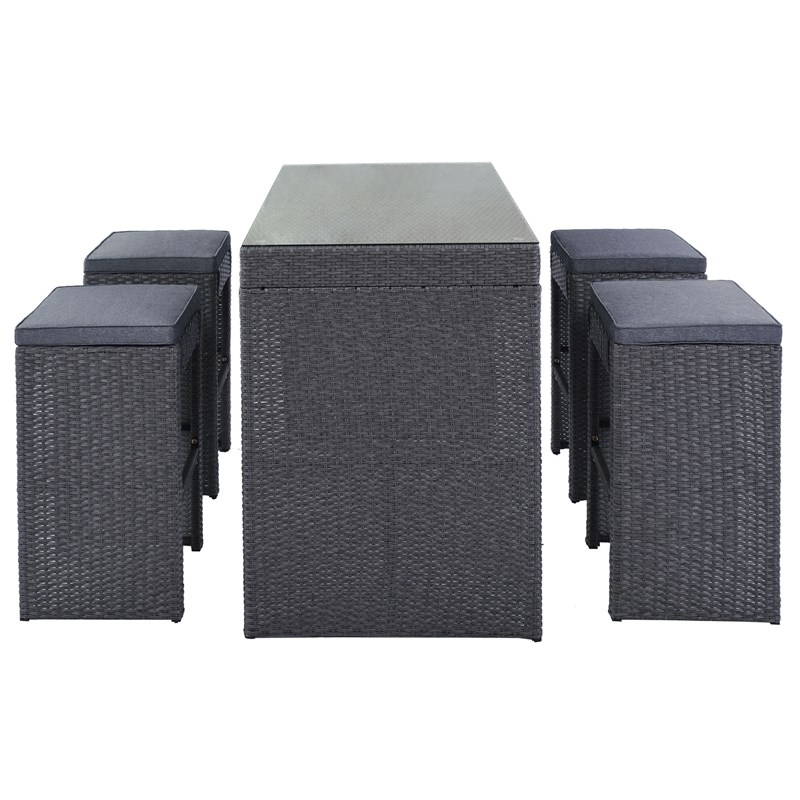 CRO Decor 5PC Rattan Outdoor Patio Furniture Set Bar Dining Table Set Cushion