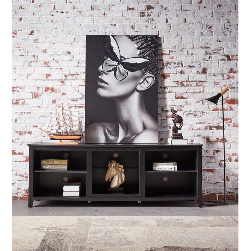 CRO Decor TV Stand Storage Media Console Entertainment Cente ( Black)