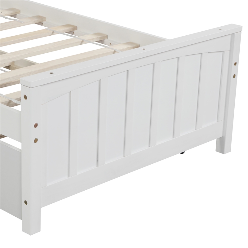 CRO Decor Wood Twin size Platform Bed with Trundle (White)