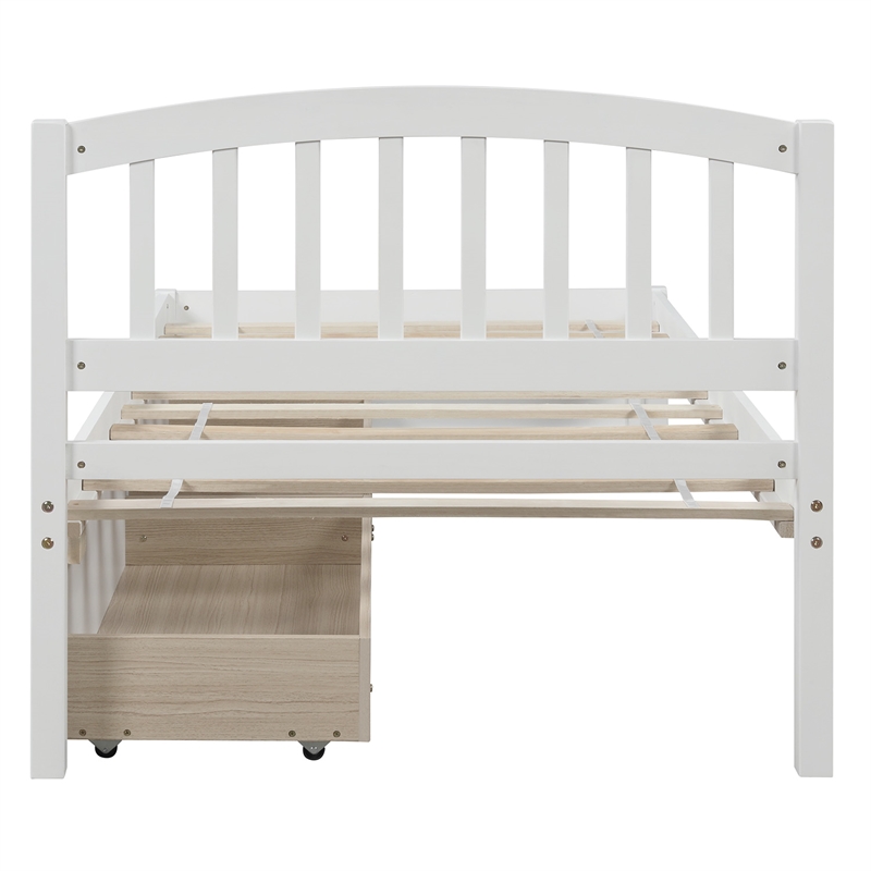 CRO Decor Twin Platform Storage Wood Bed with 2 Drawers and Headboard (White)