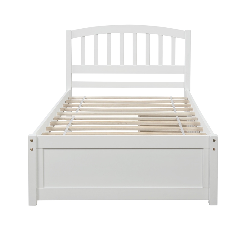 CRO Decor Twin Platform Storage Wood Bed with 2 Drawers and Headboard (White)