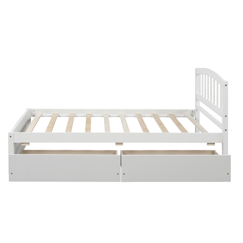CRO Decor Twin Platform Storage Wood Bed with 2 Drawers and Headboard (White)