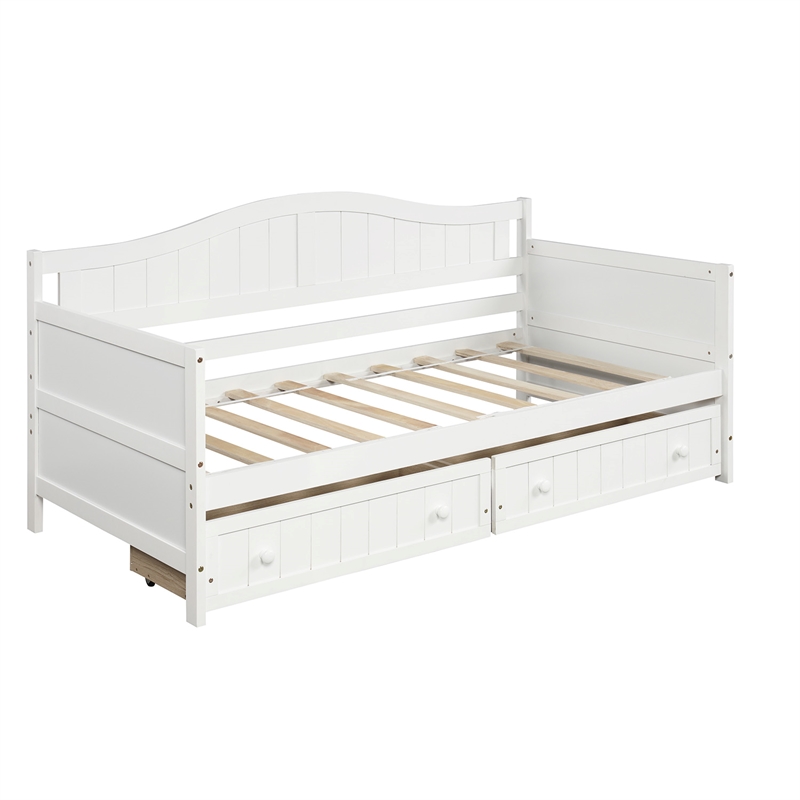 CRO Decor Twin Wooden Daybed with 2 drawers Sofa Bed (White )