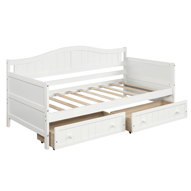 CRO Decor Twin Wooden Daybed with 2 drawers Sofa Bed (White )