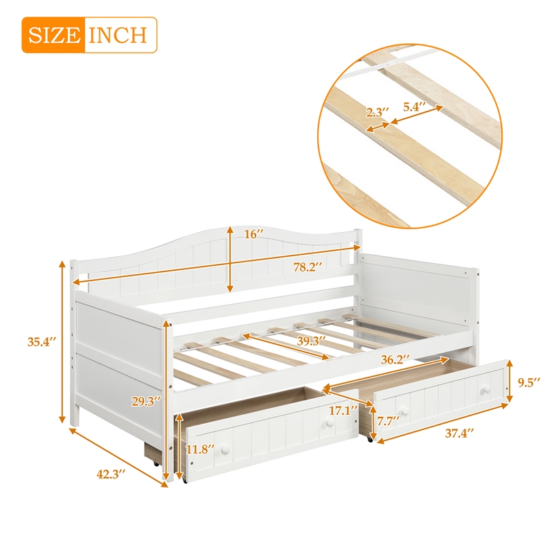 CRO Decor Twin Wooden Daybed with 2 drawers Sofa Bed (White )