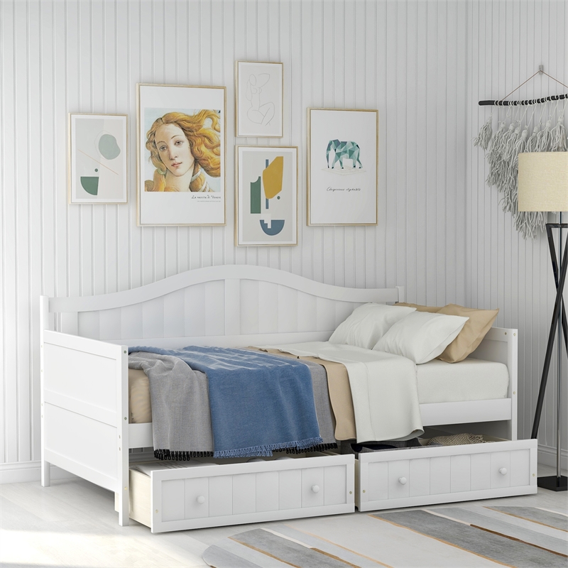 CRO Decor Twin Wooden Daybed with 2 drawers Sofa Bed (White )