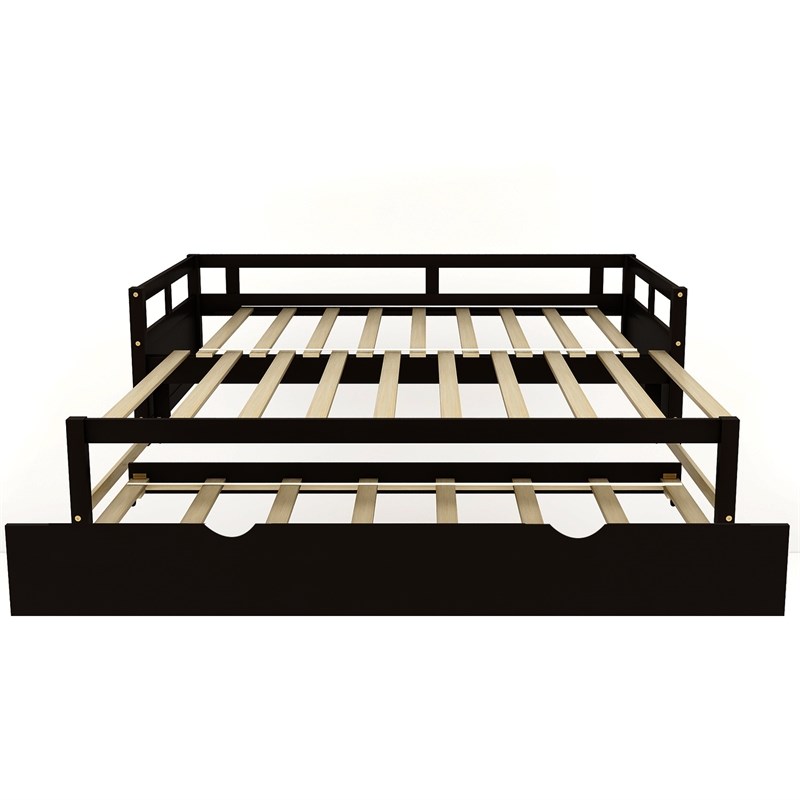CRO Decor Extending Daybed with Trundle Wooden Daybed with Trundle (Espresso)