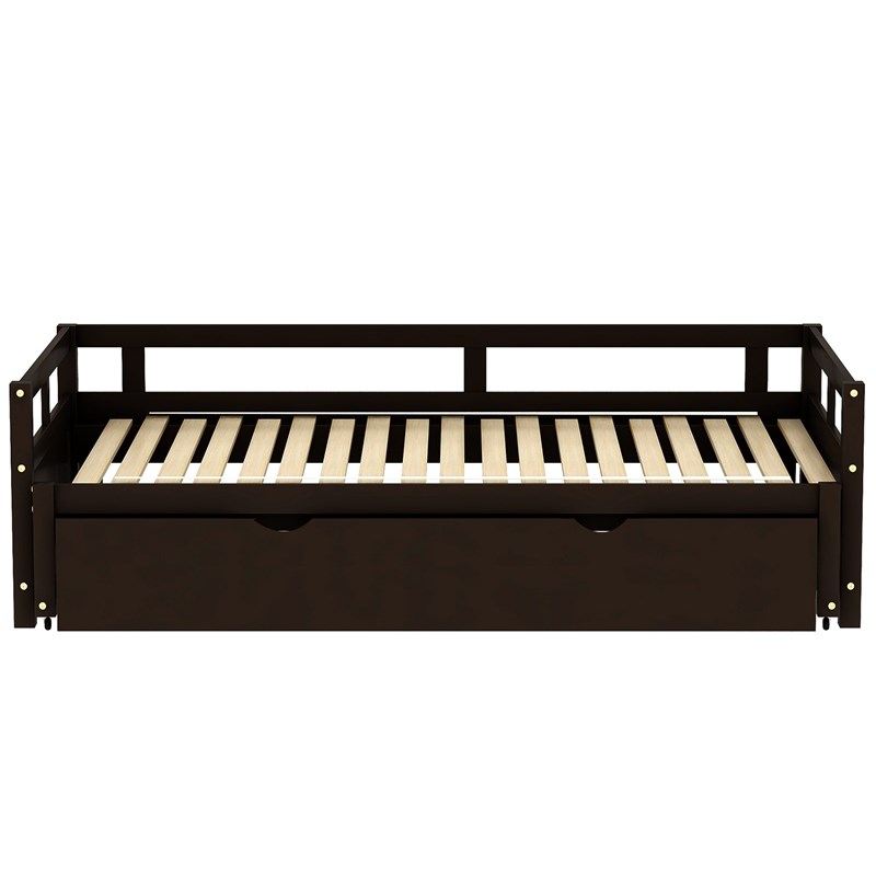 CRO Decor Extending Daybed with Trundle Wooden Daybed with Trundle (Espresso)