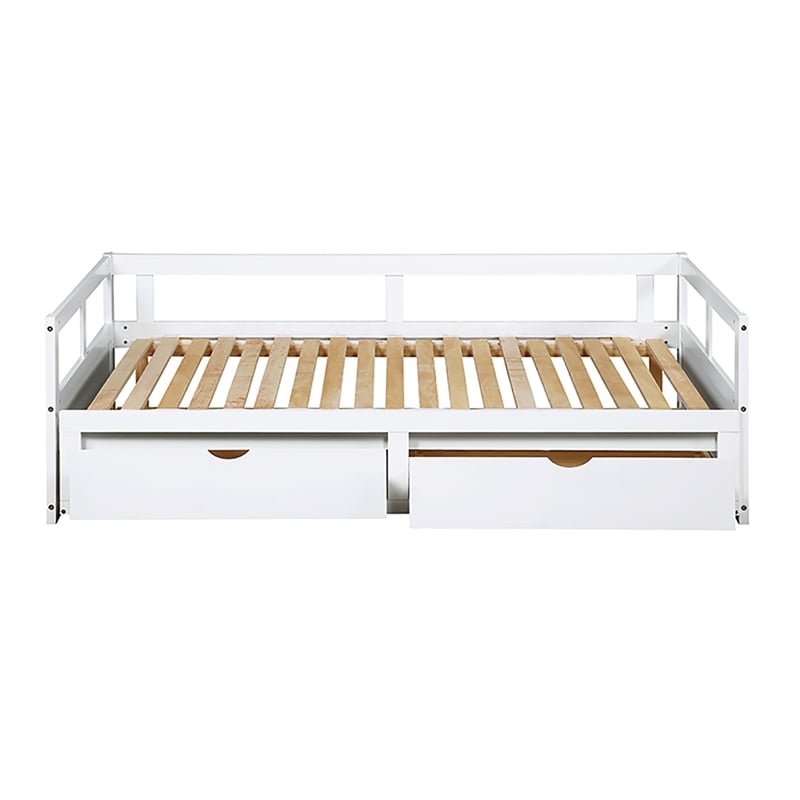 CRO Decor Wooden Daybed with Trundle and 2 Storage Drawers Extendable Bed Daybed