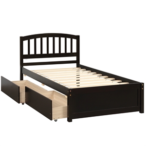 CRO Decor Twin Platform Storage Wood Bed with 2 Drawers and Headboard (Espresso)