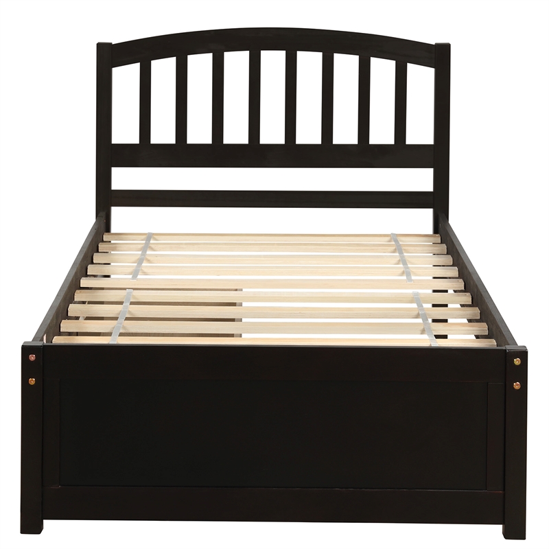 CRO Decor Twin Platform Storage Wood Bed with 2 Drawers and Headboard (Espresso)