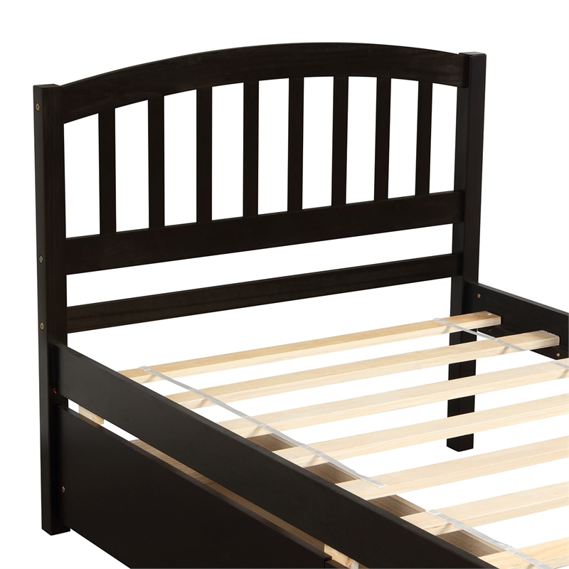 CRO Decor Twin Platform Storage Wood Bed with 2 Drawers and Headboard (Espresso)