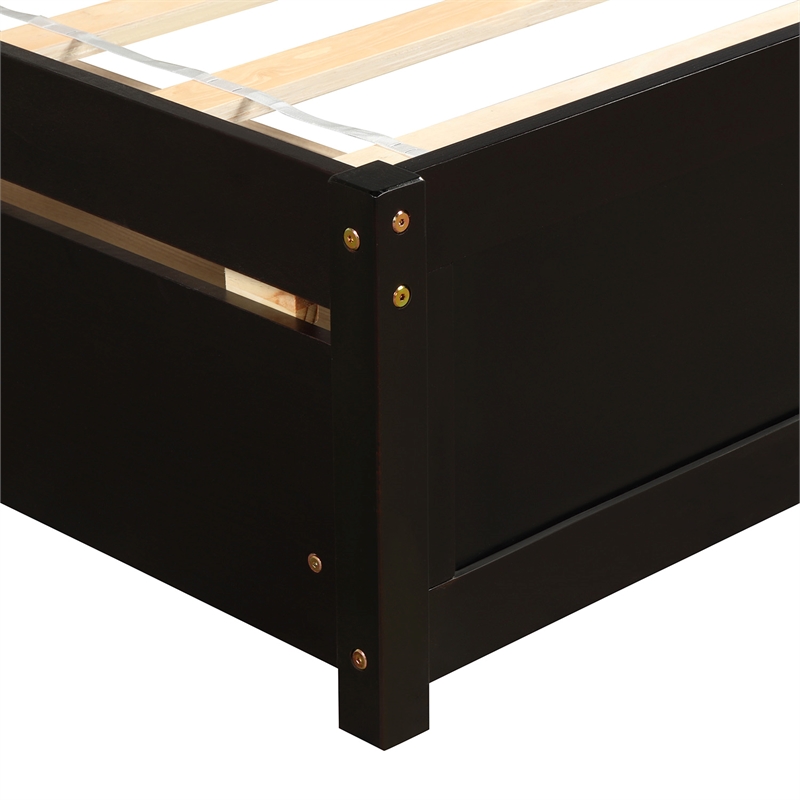 CRO Decor Twin Platform Storage Wood Bed with 2 Drawers and Headboard (Espresso)