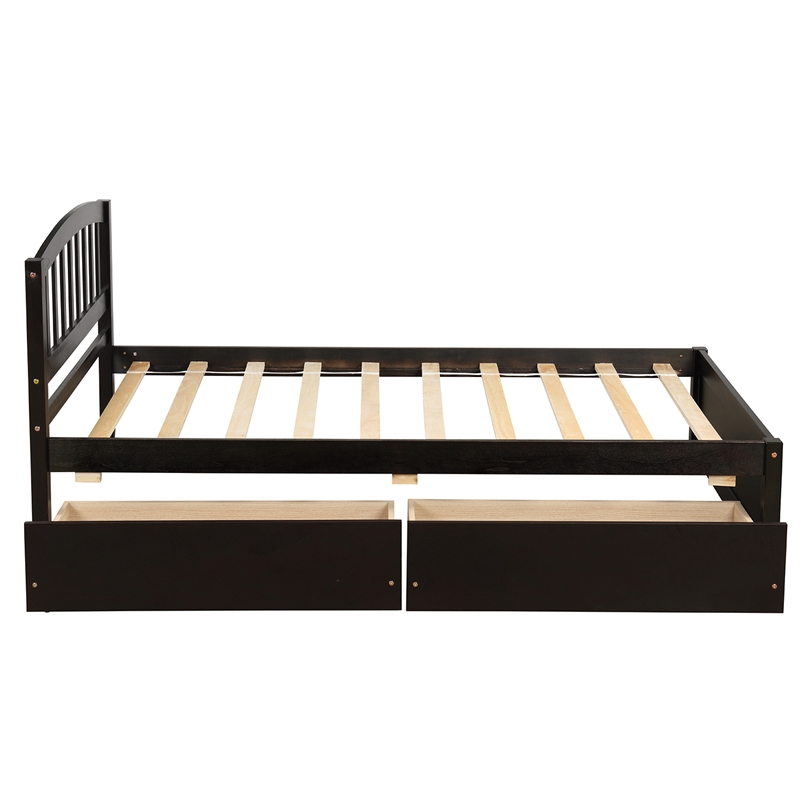 CRO Decor Twin Platform Storage Wood Bed with 2 Drawers and Headboard (Espresso)