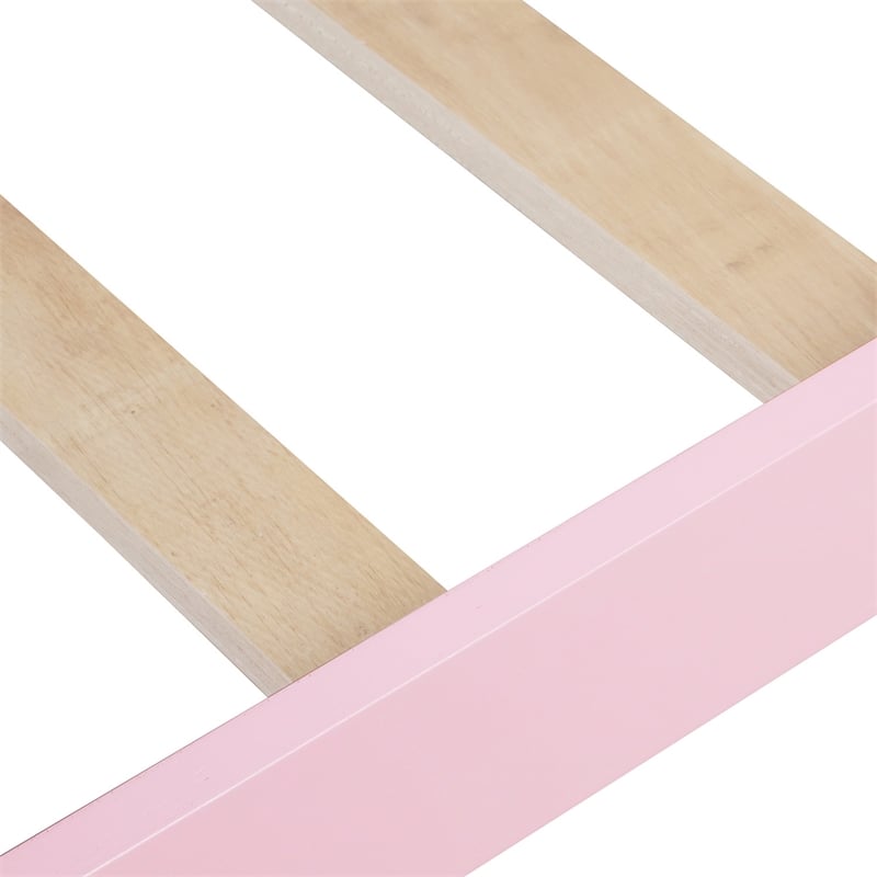 CRO Decor Twin Size Wood Platform Bed with Headboard Footboard  (Pink)