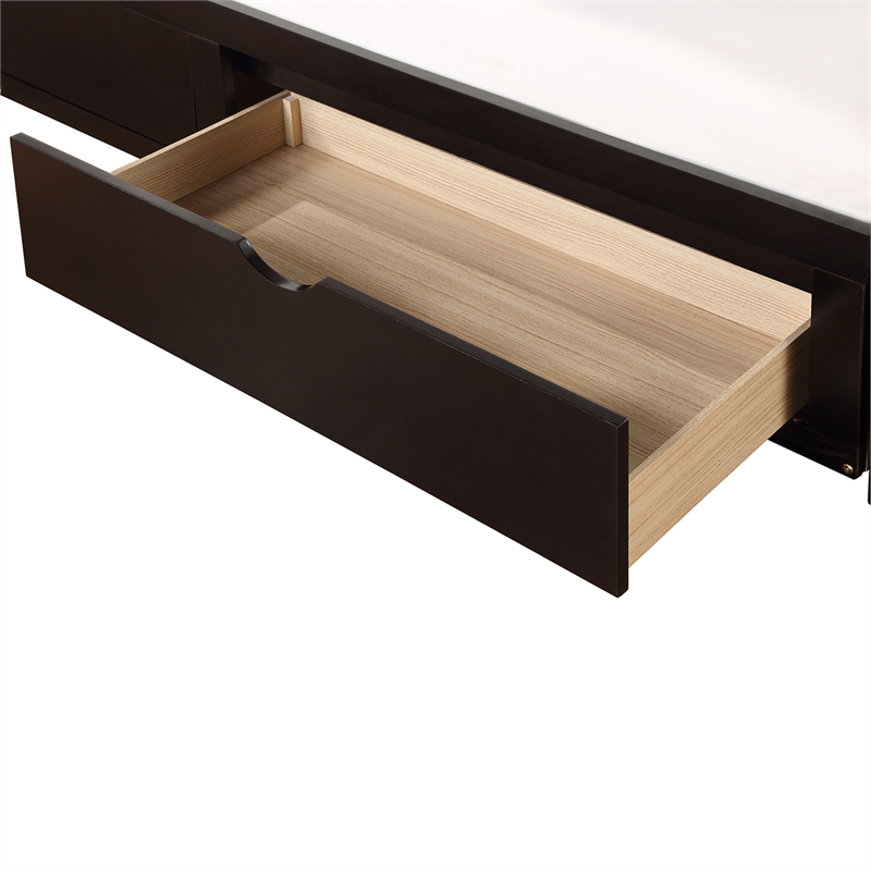 CRO Decor Wooden Daybed with Trundle and 2 Storage Drawers Extendable (Espresso)