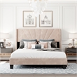 CRO Decor Queen Size Velvet Upholstered Platform Bed Box Spring Needed - Beige