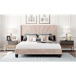 CRO Decor Queen Size Velvet Upholstered Platform Bed Box Spring Needed - Beige