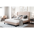 CRO Decor Queen Size Velvet Upholstered Platform Bed Box Spring Needed - Beige