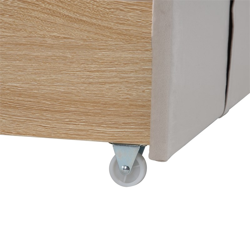 CRO Decor Queen Size Storage Velvet Platform Bed with a Big Drawer - Beige