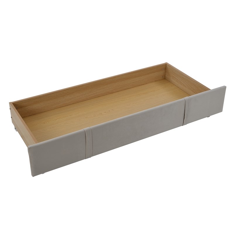 CRO Decor Queen Size Storage Velvet Platform Bed with a Big Drawer - Beige
