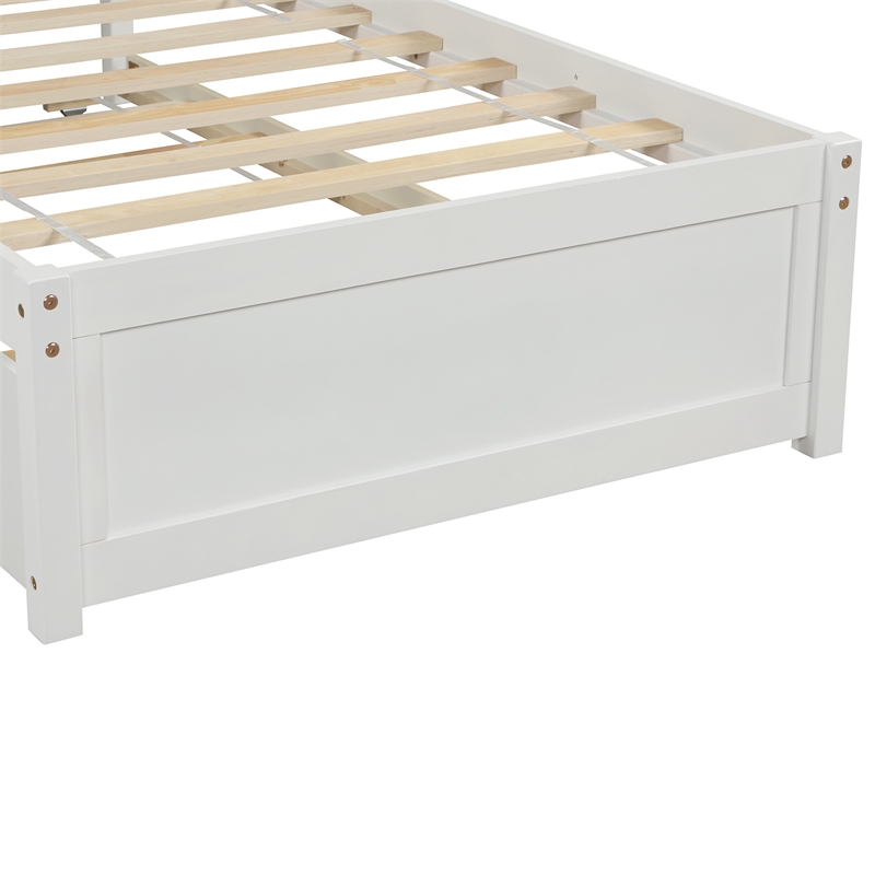 CRO Decor Twin size Platform Bed Wood Bed Frame with Trundle (White)