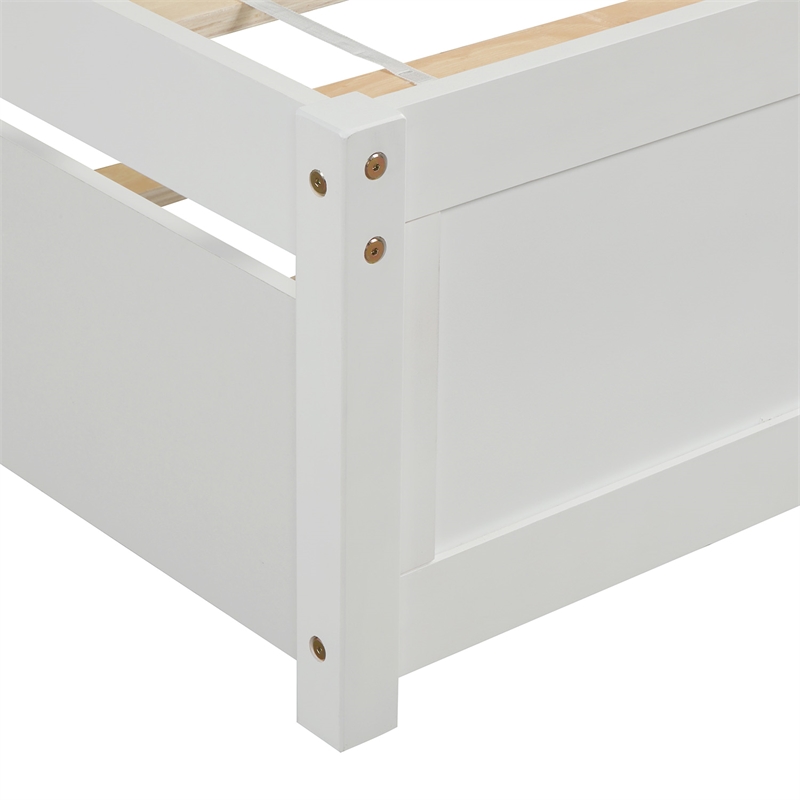 CRO Decor Twin size Platform Bed Wood Bed Frame with Trundle (White)