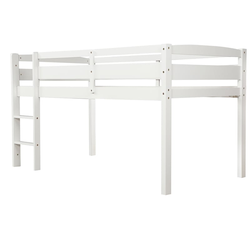 CRO Decor Twin Wood Loft Bed Low Loft Beds with Ladder Twin (White)
