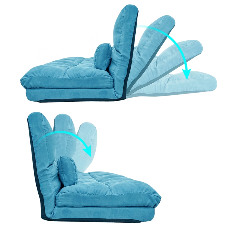 CRO Decor Double Chaise Lounge Sofa Floor Couch and Sofa with Two Pillows (Blue)