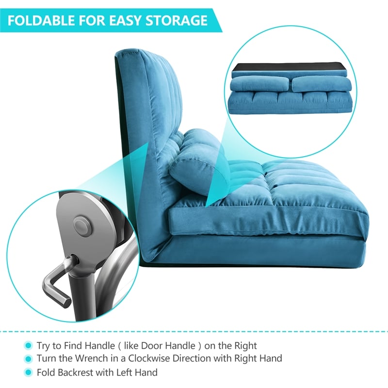 CRO Decor Double Chaise Lounge Sofa Floor Couch and Sofa with Two Pillows (Blue)