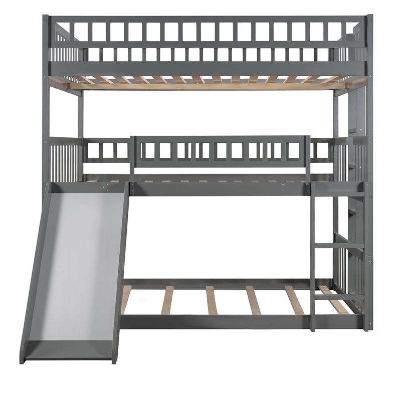 CRO Decor Full-Over-Full-Over-Full Triple Bed with Built-in Ladder and Slide
