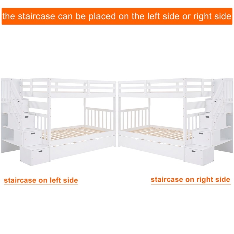 CRO Decor Twin over Twin/Full Bunk Bed with Twin Size Trundle (White)