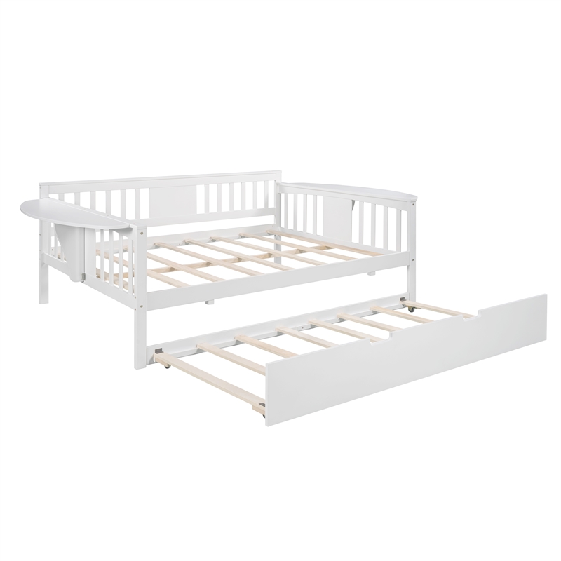 CRO Decor Full Size Daybed with Twin Size Trundle Wood Slat Support (White)