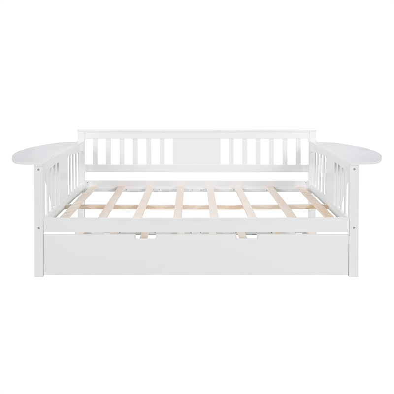 CRO Decor Full Size Daybed with Twin Size Trundle Wood Slat Support (White)