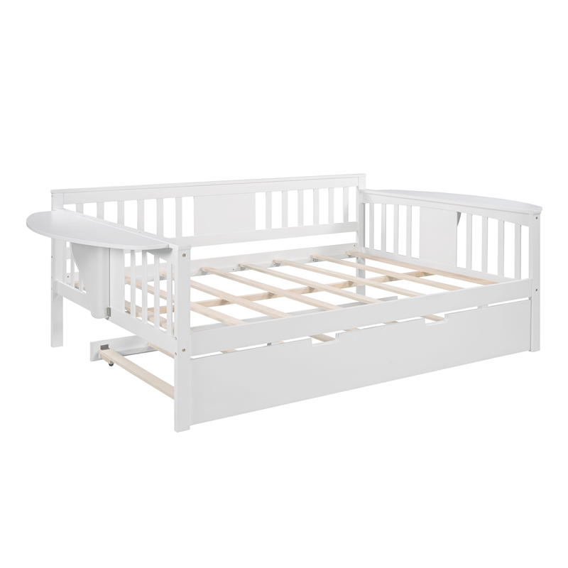 CRO Decor Full Size Daybed with Twin Size Trundle Wood Slat Support (White)