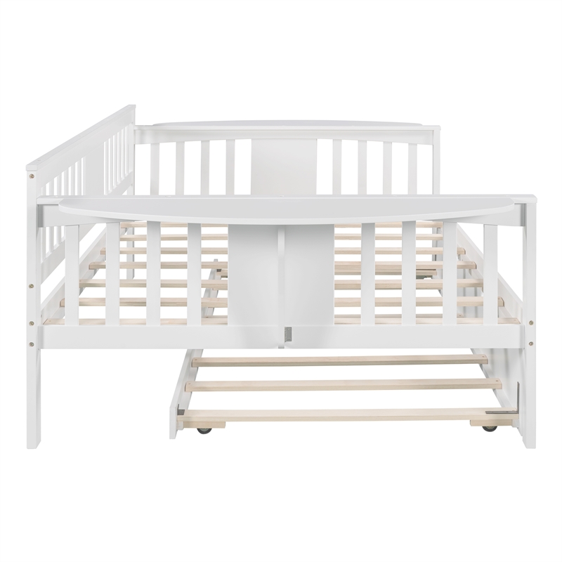 CRO Decor Full Size Daybed with Twin Size Trundle Wood Slat Support (White)
