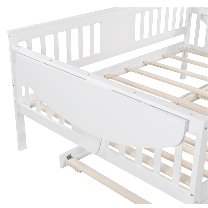 CRO Decor Full Size Daybed with Twin Size Trundle Wood Slat Support (White)