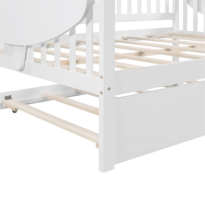CRO Decor Full Size Daybed with Twin Size Trundle Wood Slat Support (White)