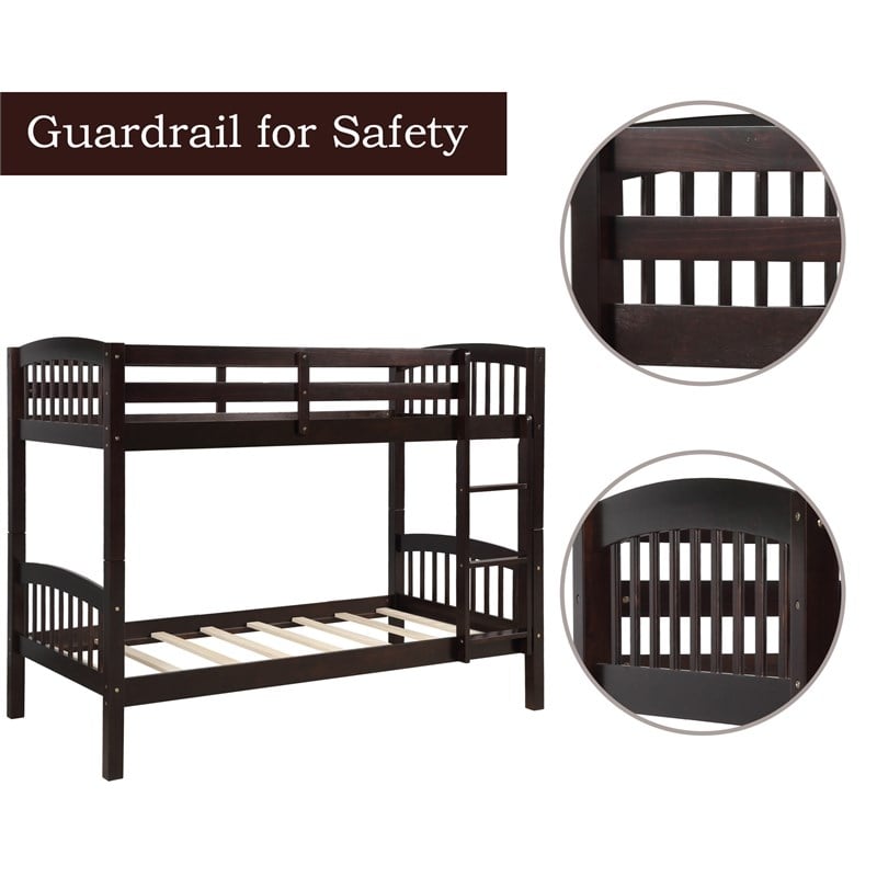 CRO Decor Wood Twin Over Twin Bunk Bed with Ladder (Espresso)
