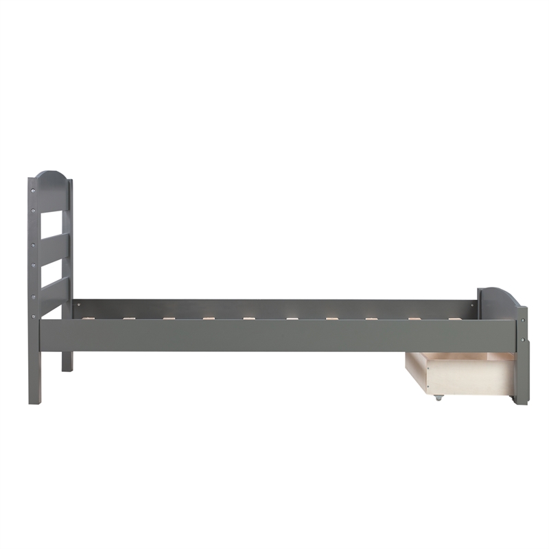 CRO Decor Wood Platform Twin Bed Frame with Storage Drawer (Gray)