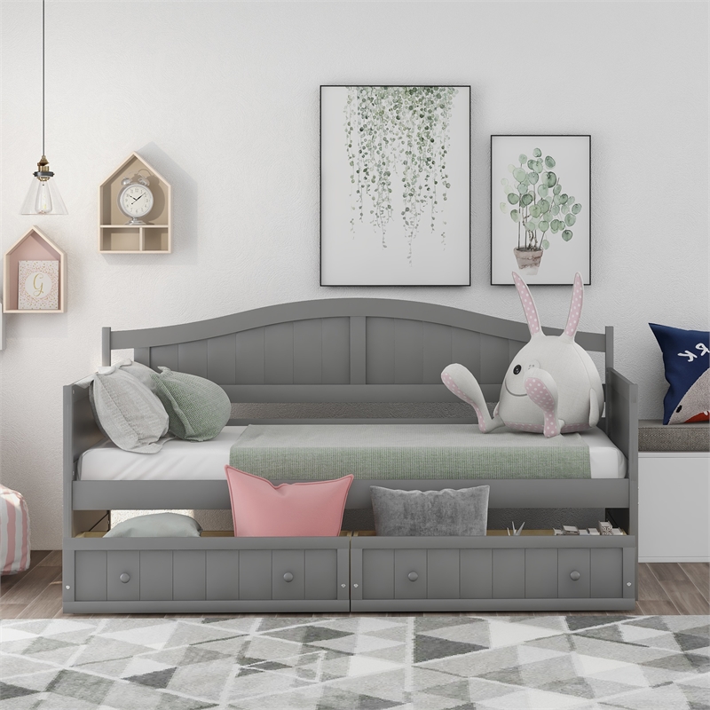 CRO Decor Twin Wooden Daybed with 2 drawers Sofa Bed (Gray)