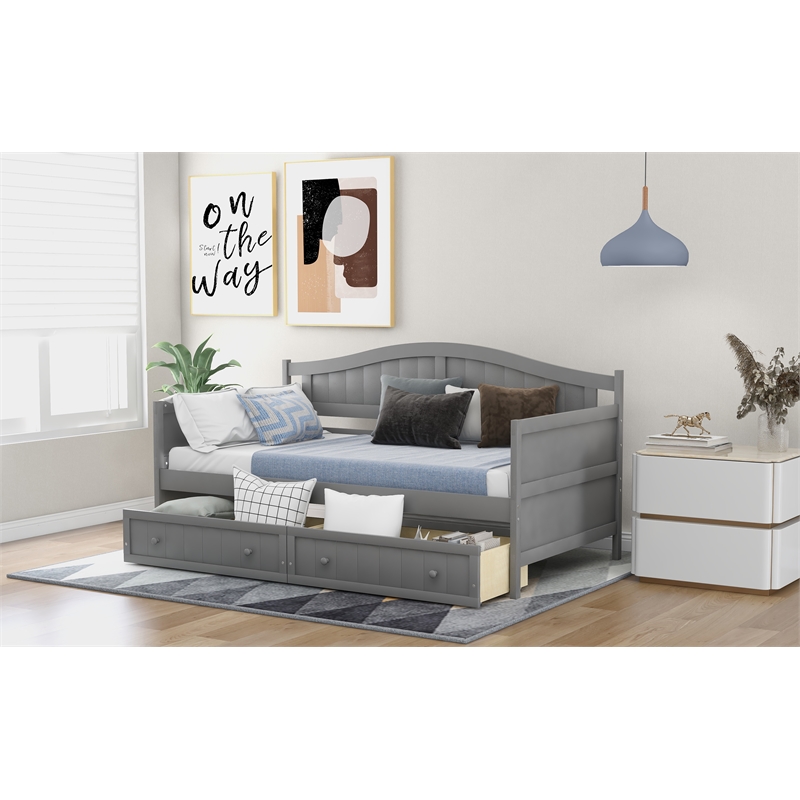 CRO Decor Twin Wooden Daybed with 2 drawers Sofa Bed (Gray)